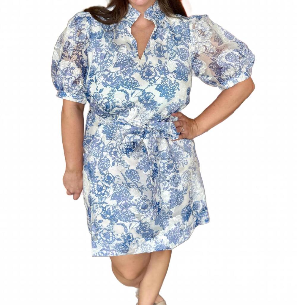 NEW JOY JOY collar chemise dress in flower indigo